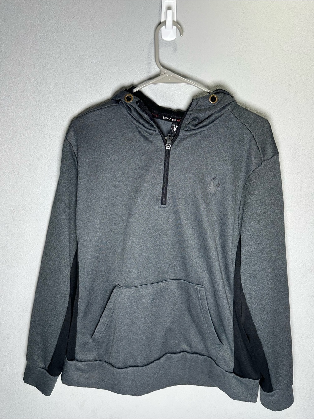 Spyder Men's Charcoal Gray Hooded Half-Zip Pullover with Black Panels
